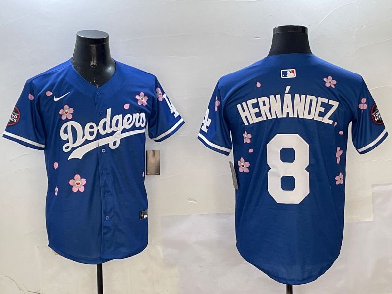 Men Los Angeles Dodgers 8 Hernandez Blue Sakura Edition 2025 Nike MLB Jersey style 1